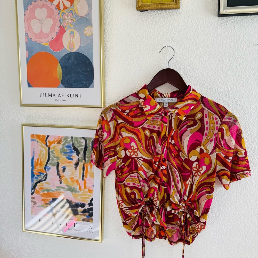70s Sweet Rain sheer button down shirt small